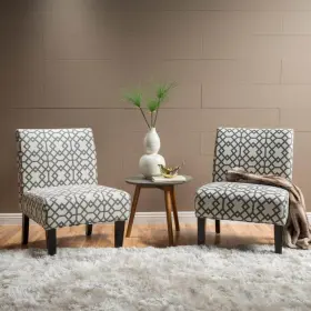67014 Noble House Accent Chair 300-lb Weight Cap. Geometric Pattern Gray Wood Set Of 2