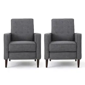 67023 Noble House Mervynn Mid-century Modern Button Back Gray Fabric Recliners Set Of 2