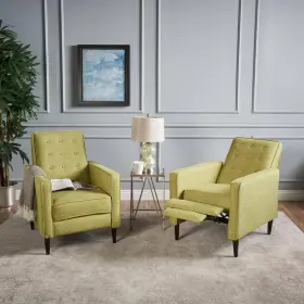 67172 Noble House Mervynn Modern Muted Green Polyester Club Chair Recliners Set Of 2