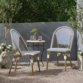 Noble House 726084056015 Elize Bamboo Print Finish Patterned Faux Rattan Outdoor Patio French Bistro Chai