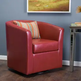 Noble House 744110743500 Daymian Red Pu Swivel Club Chair
