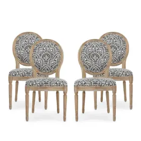 82918 Noble House Phinnaeus Black And White Patterned Fabric Upholstered Dining Chair