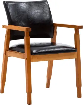 Nobpeint 604787268112 Mid-century Dining Side Chair Faux Leather Seat Black Lounge Arm Walnut
