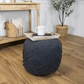 35747498 Northlight 14 Inch Gray Woven Cotton Round Pouf With Fringe