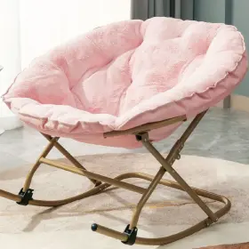 Oakham 709688500573 Comfy Saucer Chair Folding Faux Fur Lounge Flexible Seating Pink