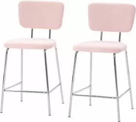 Oakham 709688503352 Bar Stools Set Of 2 Boucle Barstools Island Chairs Modern Kitchen Pink