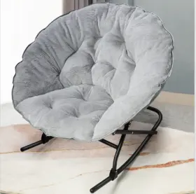 Oakham 709688504090 Folding Saucer Chair Accent Soft Furry Lounge Lazy Grey