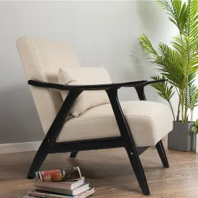 Oakham 767248404020 Mid Century Modern Accent Chair Single Fabric Lounge Reading Armchair Beige