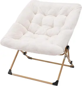Oakham 800689625156 Adult Comfort Saucer Chair Soft Faux Fur Folding Lounge - White