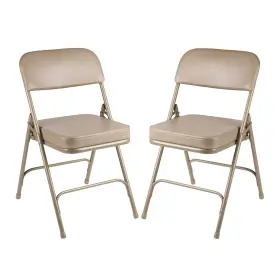 Oef Furnishings 604747884147 2 Pack Vinyl Upholstered Folding Chairs With 2-inch Cushioned Seat Beige