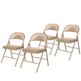 Oef Furnishings 604747886219 4 Pack Vinyl Padded Steel Folding Chairs Beige