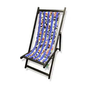 Ohzl017t22woo0026900 Off-white 621 Blue Stripes Folding Hammock-style Outdoor Wood Logo Deck Chair