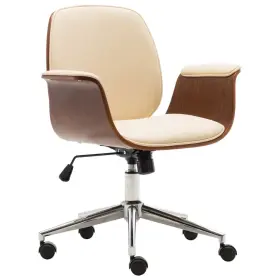Office Chair Cream Brown Faux Leather Bentwood Chromed Metal 719883666341