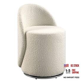 Office Star Products 090234582809 Lystra Swivel Barrel Vanity Chair With Textured Boucle Fabric Cream