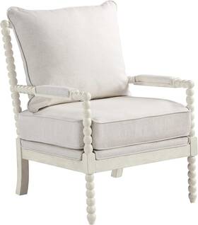 Office Star Products 744110776027 Kaylee Spindle Accent Chair With Antique White Wood Frame Linen Fabric