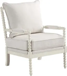 Office Star Products 744110776027 Kaylee Spindle Accent Chair With Antique White Wood Frame Linen Fabric