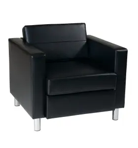 Pac51-v18 Office Star Products Pacific Armchair With Padded Box Spring Seats And Silver Finish Legs Black Viny