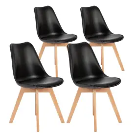 Olixis 722402638918 Set Of 4 Dining Kitchen Mid-century Modern Chairs With Wood Legs And Pu Leath