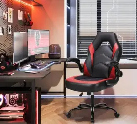 C-3895 Olixis Ergonomic Computer Gaming Chair Pu Leather Flip-up Armrest Adjustable Swivel