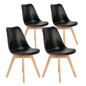 Dagg002 Olixis Set Of 4 Dining Kitchen Midcentury Modern Chairs With Wood Legs And Pu