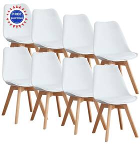 Olixis Olxcybk8p-4 Dining Chairs Set Of 8 Mid Century Modern Wood Legs Pu Leather Kitchen