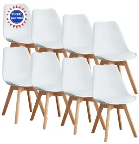 Olxcybk8p-4 Olixis Dining Chairs Set Of 8 Mid Century Modern Wood Legs Pu Leather Kitchen