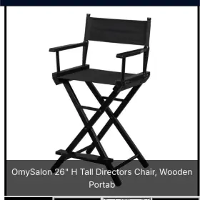G666-a1439g58000341 Omysalon 26 Inch Tall Black Directors Chair Foldable Wood Frame With Armrest