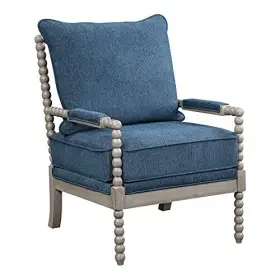 Osp Home Furnishings 090234474975 Abbott Spindle Accent Chair With Padded Spring Seat And Brushed Grey Base Az