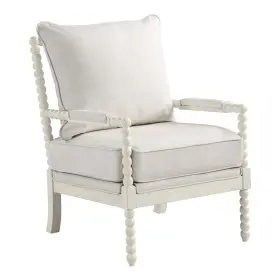 Osp Home Furnishings 090234528739 Kaylee Spindle Accent Chair With Antique White Wood Frame Linen Fabric