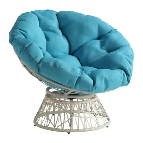 Osp Home Furnishings 090234532637 Wicker Papasan Chair With 360-degree Swivel Cream Frame Blue Cushion