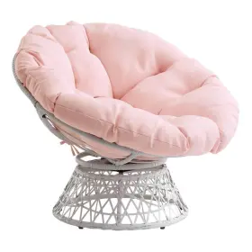 Bf25296cm-261 Osp Home Furnishings Papasan Chair With Pink Round Pillow Cushion And Cream Wicker Weave