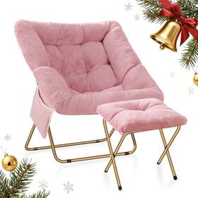 Osumlee Yx05-022-1 Comfy Saucer Chair For Adults Foldable Living Room Chairs Soft Ottoman-pink