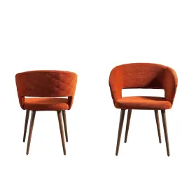 Ottomanson 840301743523 Dining Chair Set Of 2 Palermos Orange With Wood Legs