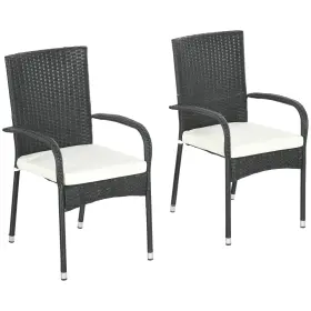 Us861-089v00bk0145 Outsunny Outdoor Dining Chairs With Cushion Patio Wicker Chair White