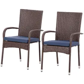 Us861-089v00mb0145 Outsunny Outdoor Patio Wicker Dining Chairs With Cushion Blue Refurbished Us861-089v00mb0145 Outsunny Outdoor Patio Wicker Dining Chairs With Cushion Blue Refurbished