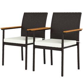 Outsunny Us861-097v00cw0145 White 2 Pcs Wicker Dining Chair Outdoor Chairs With Cushions