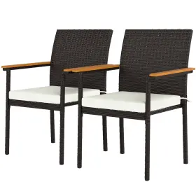 Us861-097v00cw0145 Outsunny White 2 Pcs Wicker Dining Chair Outdoor Chairs With Cushions