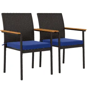 Us861-097v00nu0145 Outsunny 2 Pcs Wicker Dining Chair Outdoor Chairs With Cushions Blue