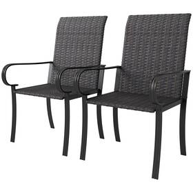 Outsunny Us861-112v00bn0145 2 Set Armrests Outdoor Wicker Dining Chairs Brown