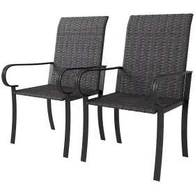Us861-112v00bn0145 Outsunny 2 Set Armrests Outdoor Wicker Dining Chairs Brown