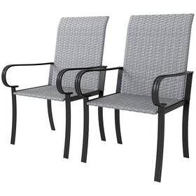 Outsunny Us861-112v00gy0145 2 Set Armrests Outdoor Wicker Dining Chairs Gray