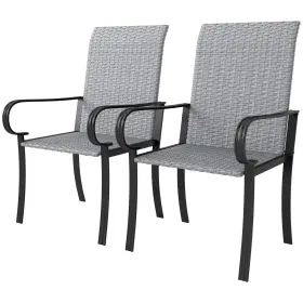 Us861-112v00gy0145 Outsunny 2 Set Armrests Outdoor Wicker Dining Chairs Gray