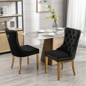 Packnwood 045791321170 Acosure Solid Wood Velvet Upholstered Dining Golden Stainless Steel Plating L