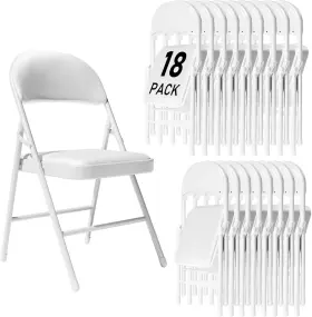 Paowa 313025580533 18 Pack White Wedding Folding Chairs - Water-resistant Pu Cushion Elegant Stack