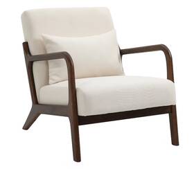 Paproos W2530r327097 Modern White Upholstered Accent Chair Dark Rubberwood Frame Ergonomic Backrest