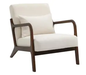 W2530r327097 Paproos Modern White Upholstered Accent Chair Dark Rubberwood Frame Ergonomic Backrest
