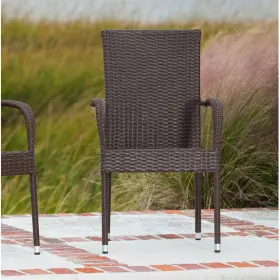 62664 Patio Sense Balkene Homemorgan Outdoor Wicker Chair - Mocha Set Of 4