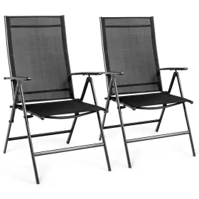 H631bk-2a12857 Patiojoy Set Of 2 Patio Folding Dining Chair Recliner Adjustable Camping Portable Black