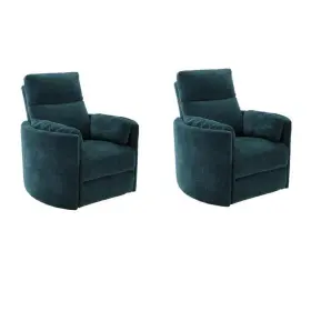 Pemberly Row 198508202733 Set Of 2 Polyester Power Swivel Glider Recliner In Peacock Blue