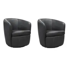 Pemberly Row 198508202764 Set Of 2 Vintage Slate All Italian Leather Swivel Club Chair